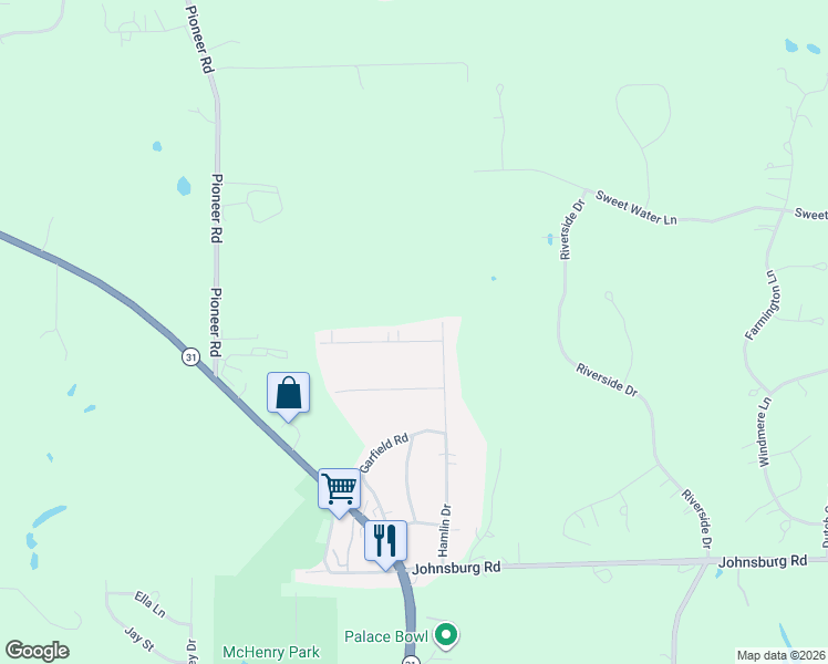 map of restaurants, bars, coffee shops, grocery stores, and more near 3702 Buchanan Road in Johnsburg