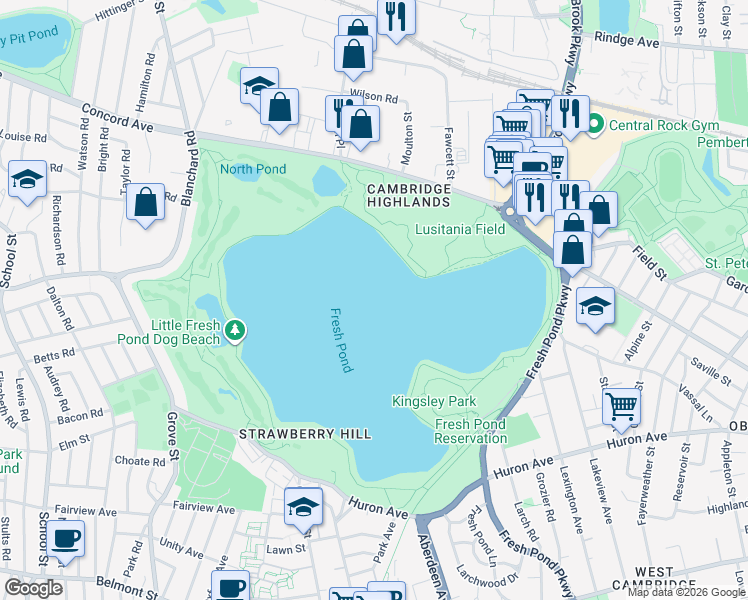 map of restaurants, bars, coffee shops, grocery stores, and more near in Cambridge