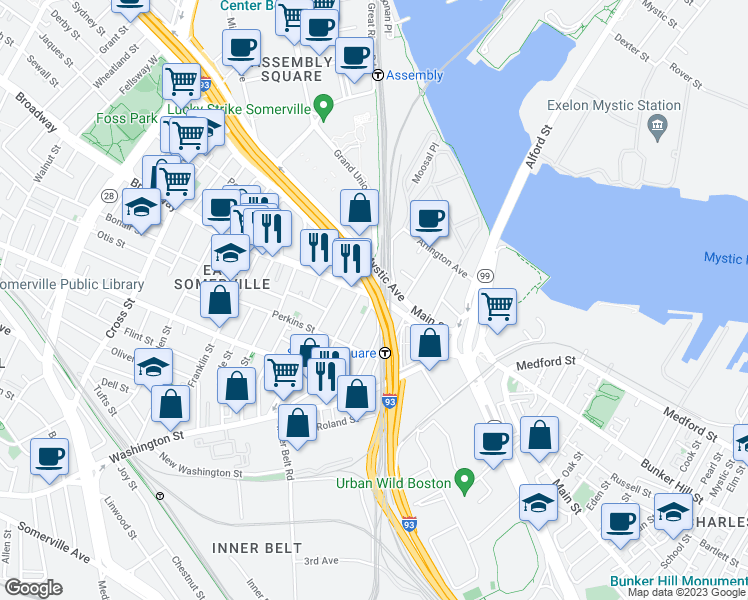 map of restaurants, bars, coffee shops, grocery stores, and more near 11 Caldwell Street in Boston