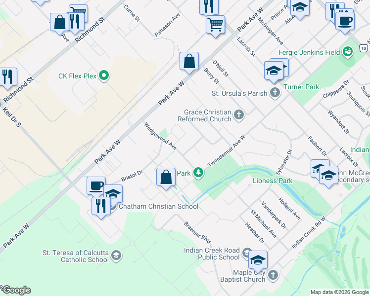 map of restaurants, bars, coffee shops, grocery stores, and more near 11 Goldmere Drive in Chatham