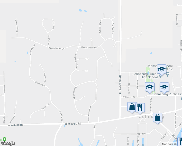 map of restaurants, bars, coffee shops, grocery stores, and more near 2814 Hanging Fenn Court in Johnsburg
