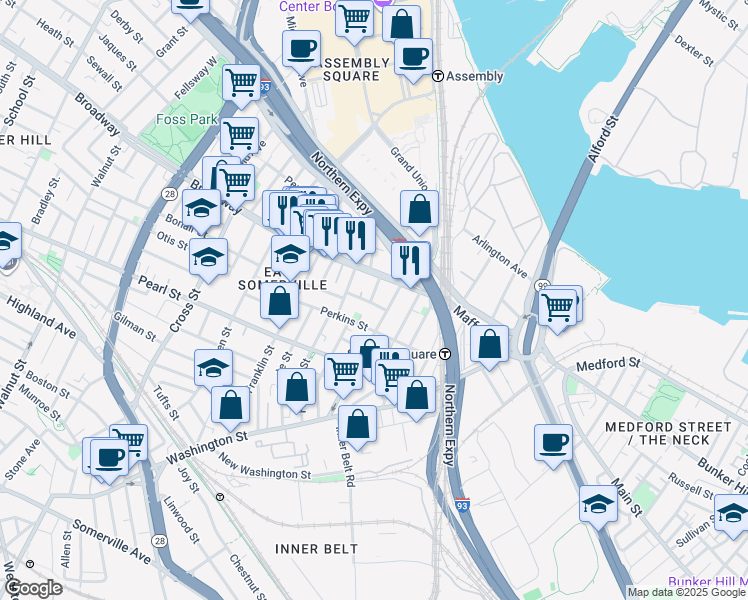 map of restaurants, bars, coffee shops, grocery stores, and more near 20 Lincoln Avenue in Somerville
