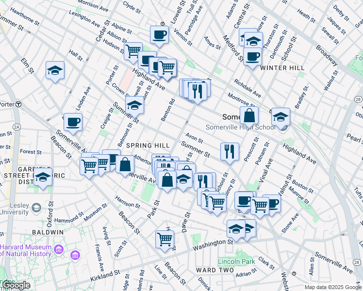 map of restaurants, bars, coffee shops, grocery stores, and more near 7 Carter Terrace in Somerville