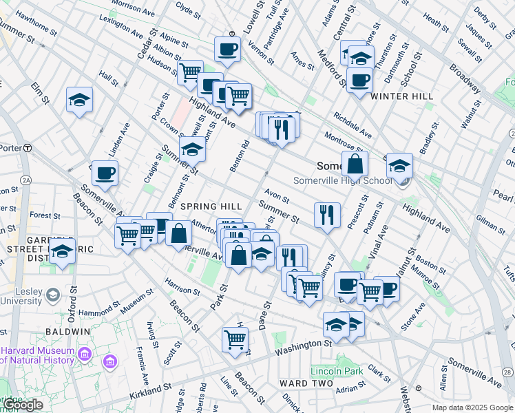 map of restaurants, bars, coffee shops, grocery stores, and more near 7 Carter Terrace in Somerville