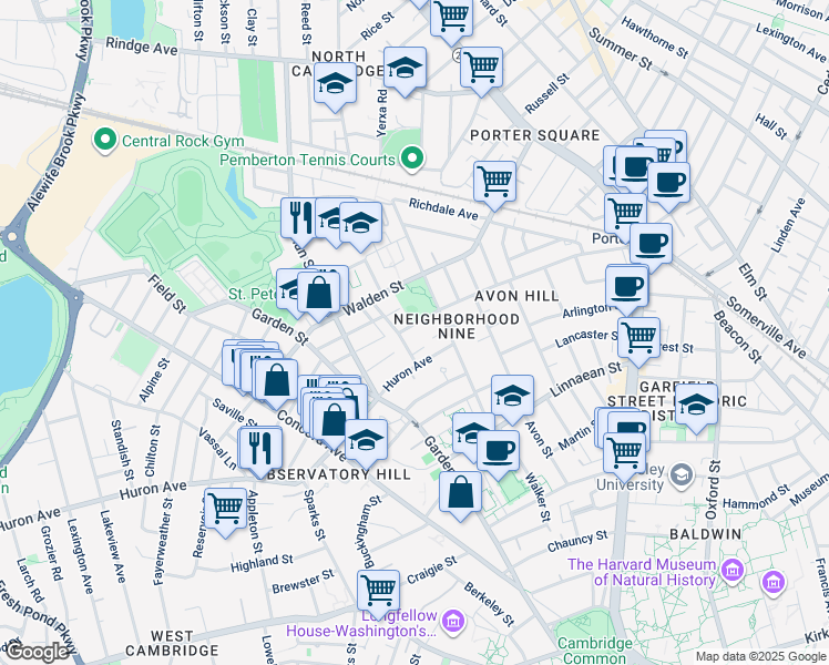 map of restaurants, bars, coffee shops, grocery stores, and more near 261 Upland Road in Cambridge