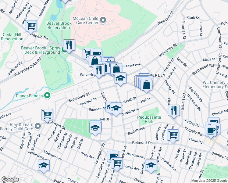 map of restaurants, bars, coffee shops, grocery stores, and more near 103 White Street in Belmont