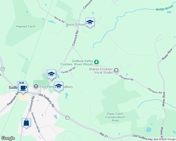 map of restaurants, bars, coffee shops, grocery stores, and more near 161 Plympton Road in Sudbury