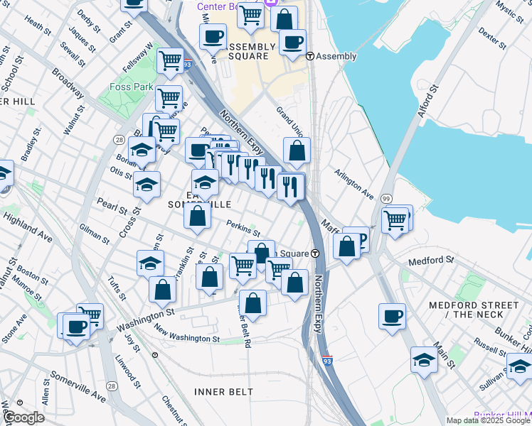 map of restaurants, bars, coffee shops, grocery stores, and more near 20 Lincoln Avenue in Somerville