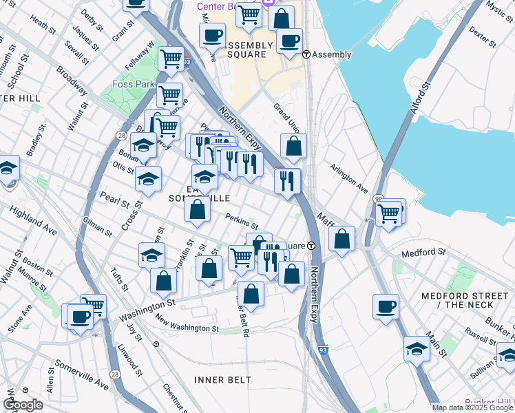 map of restaurants, bars, coffee shops, grocery stores, and more near 20 Lincoln Avenue in Somerville