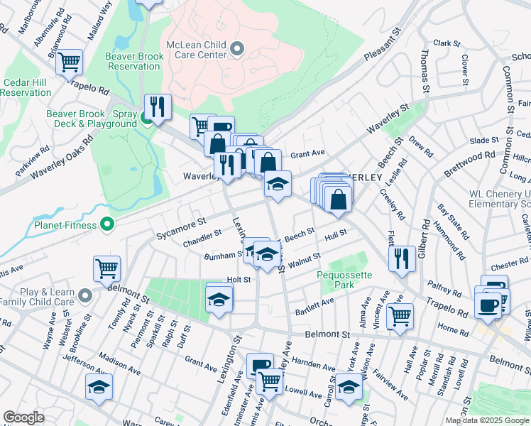 map of restaurants, bars, coffee shops, grocery stores, and more near 103 White Street in Belmont