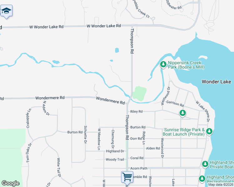 map of restaurants, bars, coffee shops, grocery stores, and more near 8908 Wondermere Road in Wonder Lake