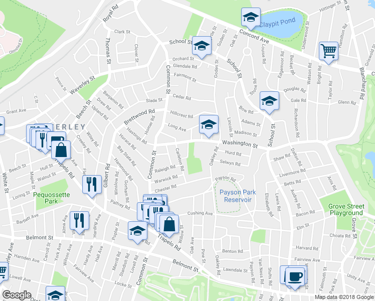 map of restaurants, bars, coffee shops, grocery stores, and more near 14 Branchaud Road in Belmont