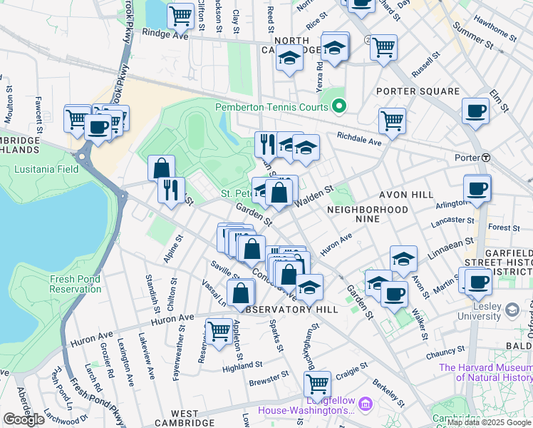 map of restaurants, bars, coffee shops, grocery stores, and more near 161 Garden Street in Cambridge