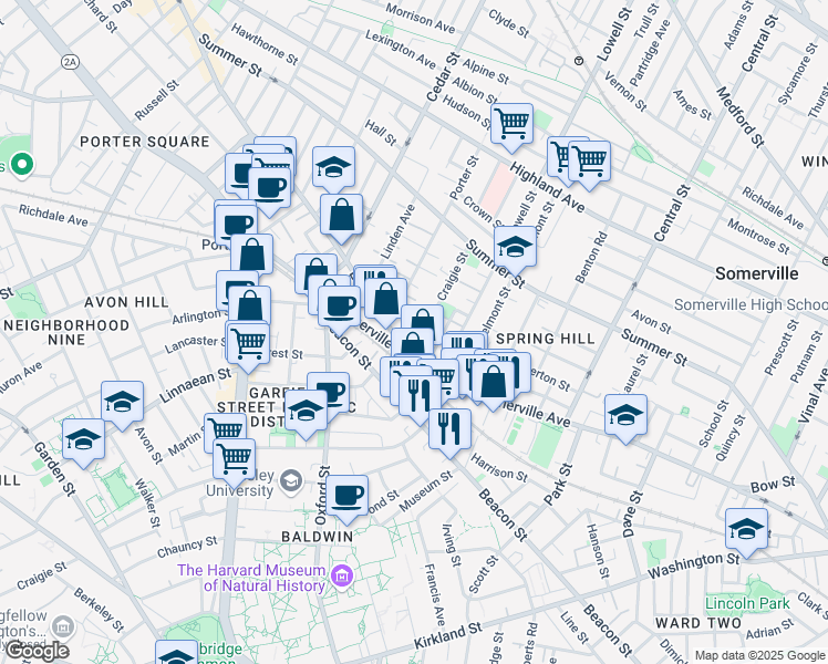 map of restaurants, bars, coffee shops, grocery stores, and more near 693 Somerville Avenue in Somerville
