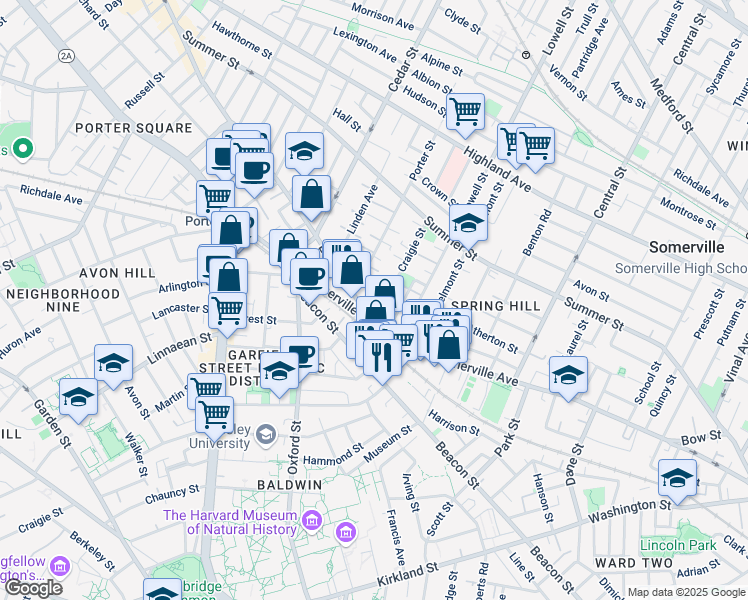 map of restaurants, bars, coffee shops, grocery stores, and more near 693 Somerville Avenue in Somerville