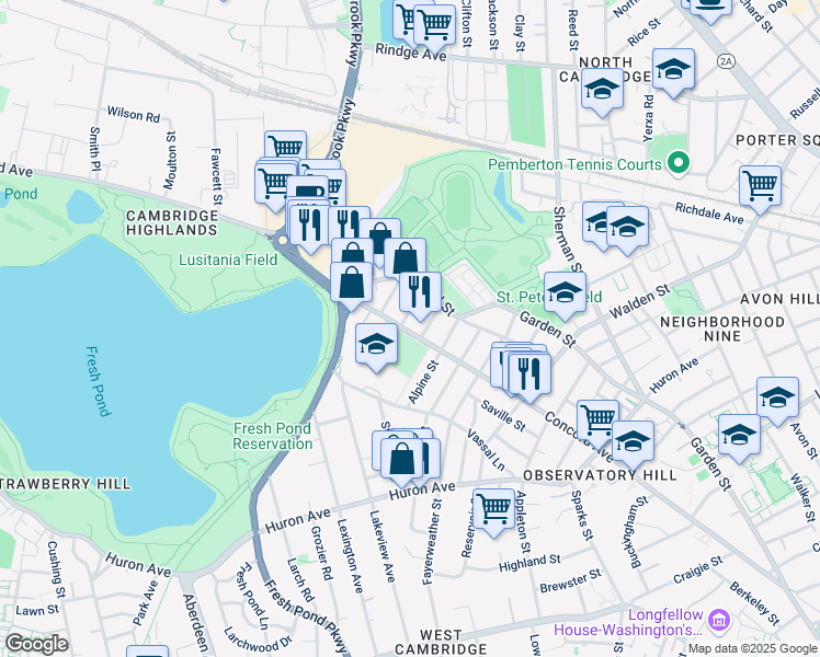 map of restaurants, bars, coffee shops, grocery stores, and more near in Cambridge