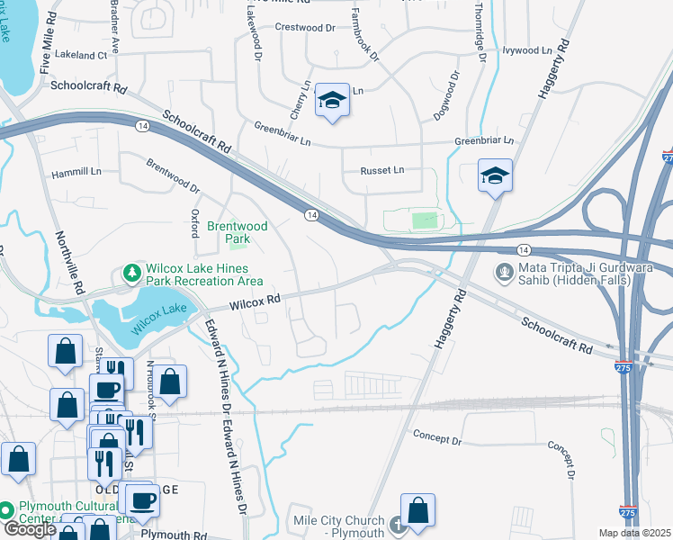 map of restaurants, bars, coffee shops, grocery stores, and more near 14251 Princeton Drive in Plymouth