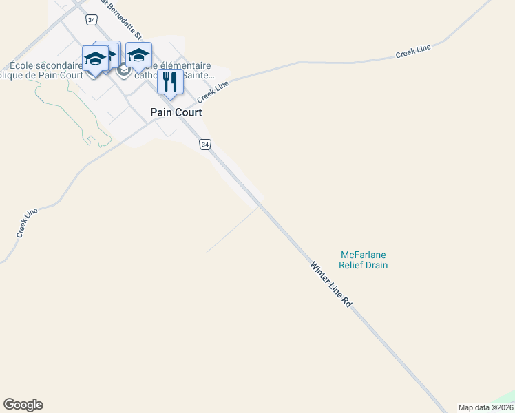 map of restaurants, bars, coffee shops, grocery stores, and more near 23984 Winter Line Road in Pain Court