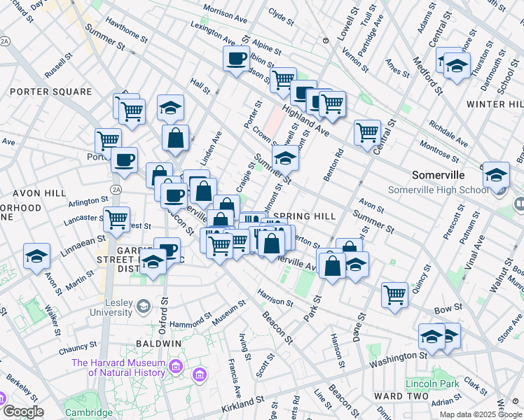 map of restaurants, bars, coffee shops, grocery stores, and more near 22 Belmont Street in Somerville