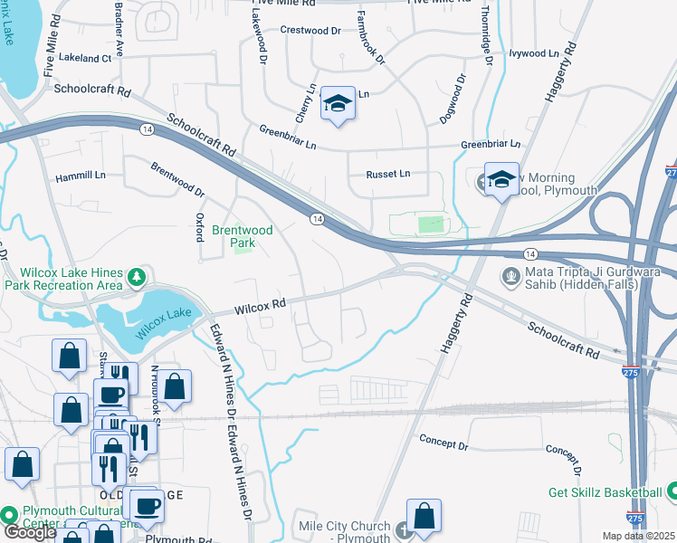 map of restaurants, bars, coffee shops, grocery stores, and more near 14251 Princeton Drive in Plymouth