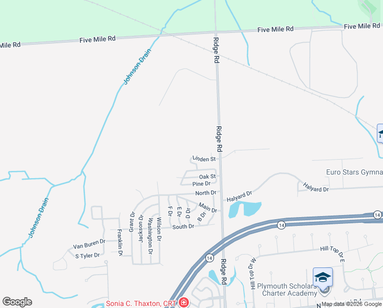 map of restaurants, bars, coffee shops, grocery stores, and more near 14401 Ridge Road in Plymouth