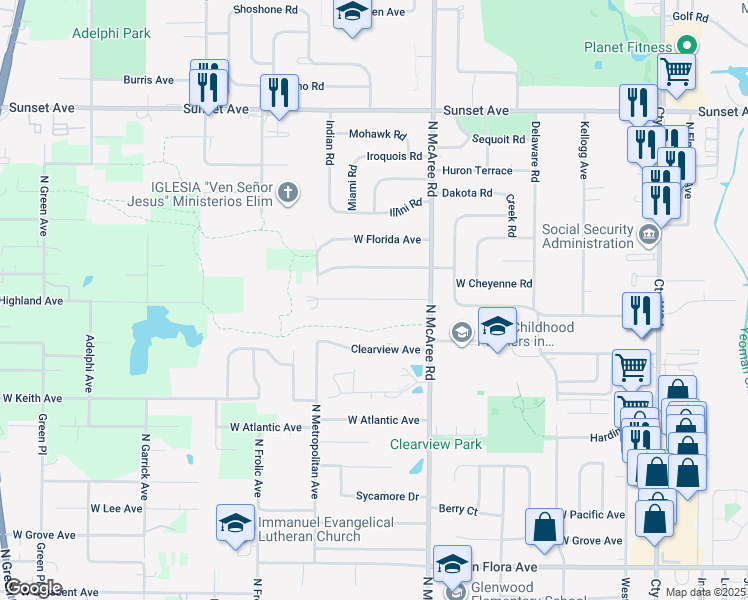 map of restaurants, bars, coffee shops, grocery stores, and more near 2639 West Greenwood Avenue in Waukegan