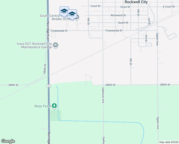 map of restaurants, bars, coffee shops, grocery stores, and more near 2441 280th Street in Rockwell City