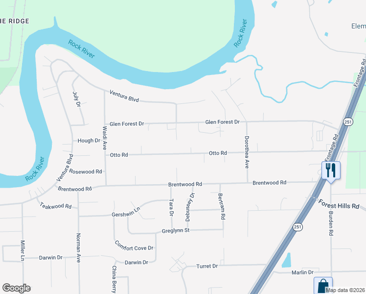 map of restaurants, bars, coffee shops, grocery stores, and more near 803 Otto Road in Machesney Park