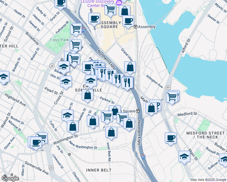 map of restaurants, bars, coffee shops, grocery stores, and more near 20 Lincoln Avenue in Somerville