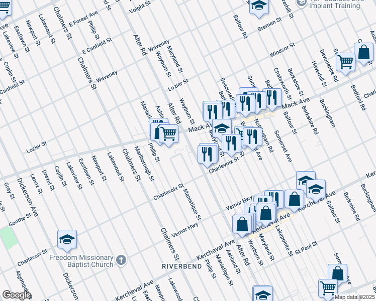 map of restaurants, bars, coffee shops, grocery stores, and more near 2975 Alter Road in Detroit