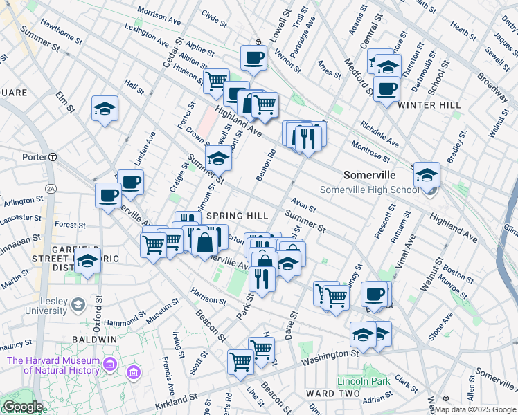 map of restaurants, bars, coffee shops, grocery stores, and more near 162 Summer Street in Somerville