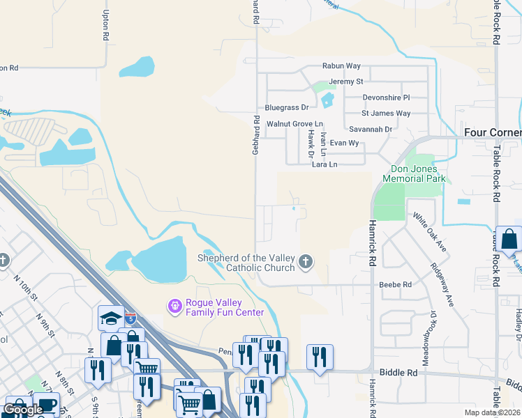 map of restaurants, bars, coffee shops, grocery stores, and more near 5154-5178 Gebhard Rd in Central Point