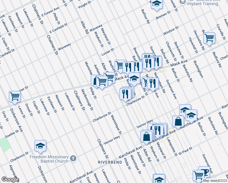 map of restaurants, bars, coffee shops, grocery stores, and more near 2975 Alter Road in Detroit