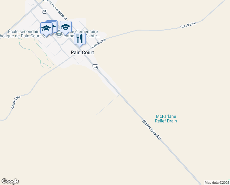 map of restaurants, bars, coffee shops, grocery stores, and more near 23984 Winter Line Road in Pain Court