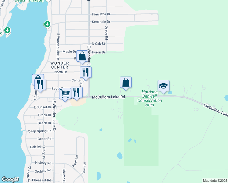 map of restaurants, bars, coffee shops, grocery stores, and more near 7003 McCullom Lake Road in Wonder Lake