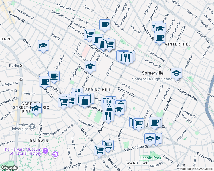 map of restaurants, bars, coffee shops, grocery stores, and more near 162 Summer Street in Somerville