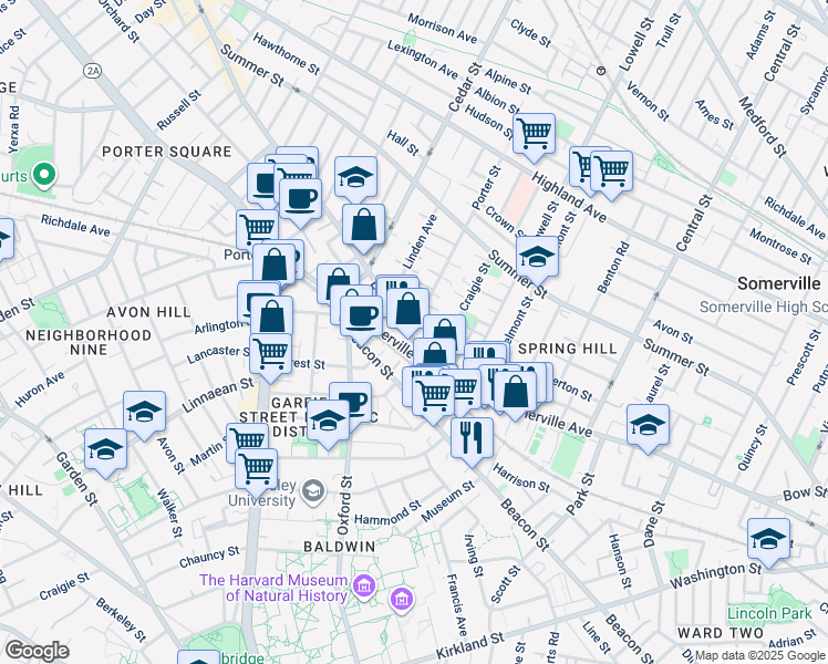 map of restaurants, bars, coffee shops, grocery stores, and more near 3 Porter Street in Somerville