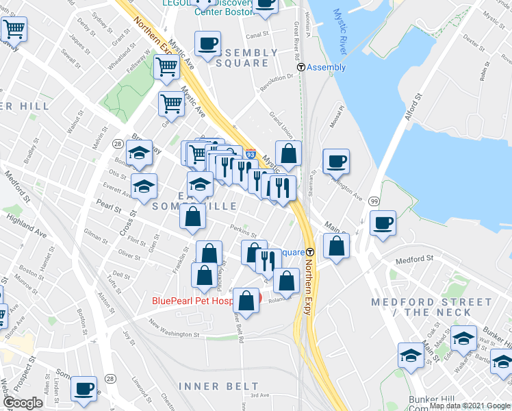 map of restaurants, bars, coffee shops, grocery stores, and more near 20 Lincoln Avenue in Somerville