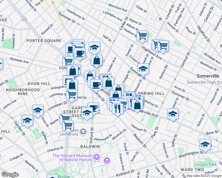 map of restaurants, bars, coffee shops, grocery stores, and more near 693 Somerville Avenue in Somerville