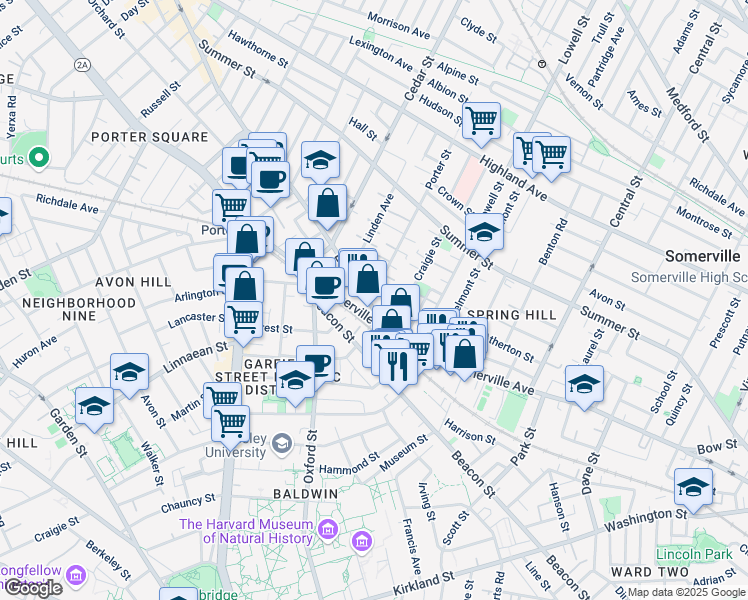 map of restaurants, bars, coffee shops, grocery stores, and more near 693 Somerville Avenue in Somerville