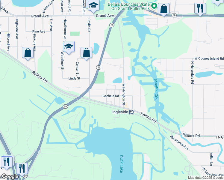 map of restaurants, bars, coffee shops, grocery stores, and more near 123 Adams Avenue in Ingleside