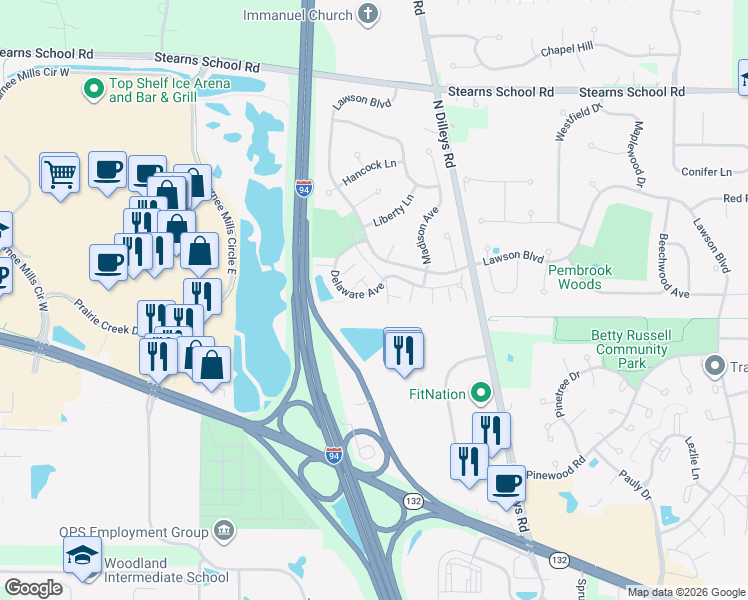 map of restaurants, bars, coffee shops, grocery stores, and more near 1869 Canterbury Court in Gurnee