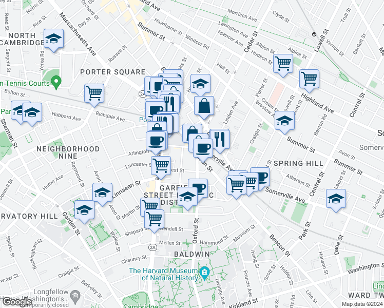 map of restaurants, bars, coffee shops, grocery stores, and more near 769 Somerville Avenue in Somerville