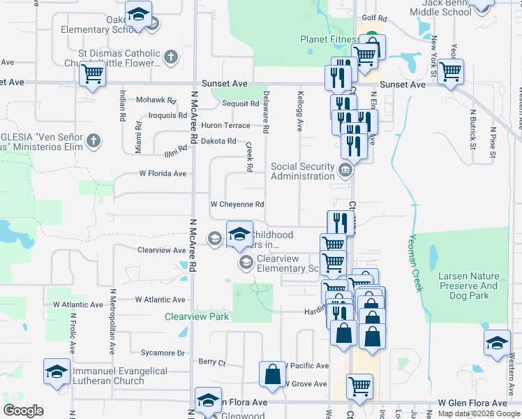 map of restaurants, bars, coffee shops, grocery stores, and more near 1902 Delaware Road in Waukegan