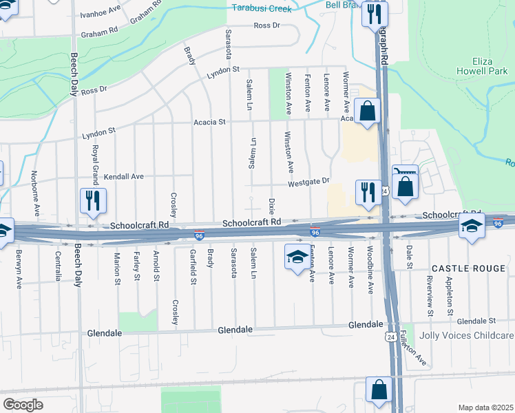map of restaurants, bars, coffee shops, grocery stores, and more near 13984 Salem in Redford Charter Township