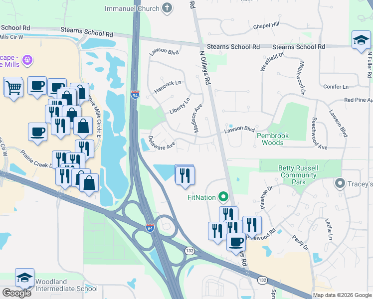 map of restaurants, bars, coffee shops, grocery stores, and more near 5796 Delaware Avenue in Gurnee