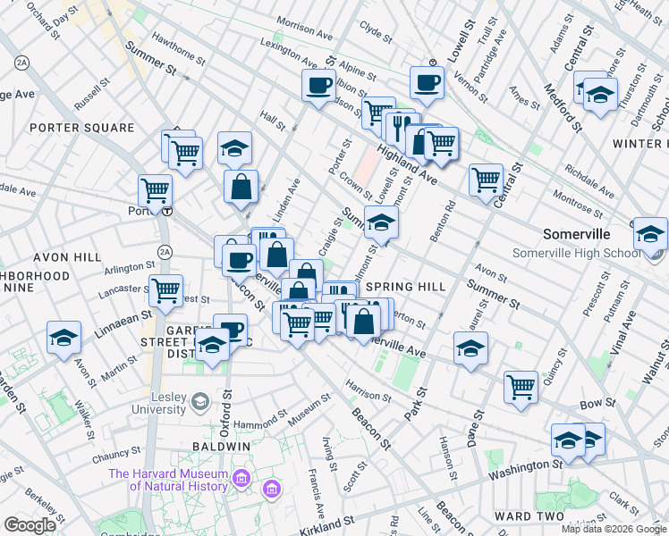 map of restaurants, bars, coffee shops, grocery stores, and more near 51 Ibbetson Street in Somerville