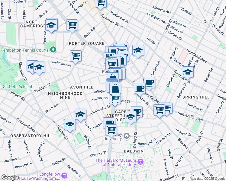 map of restaurants, bars, coffee shops, grocery stores, and more near 1826 Massachusetts Avenue in Cambridge