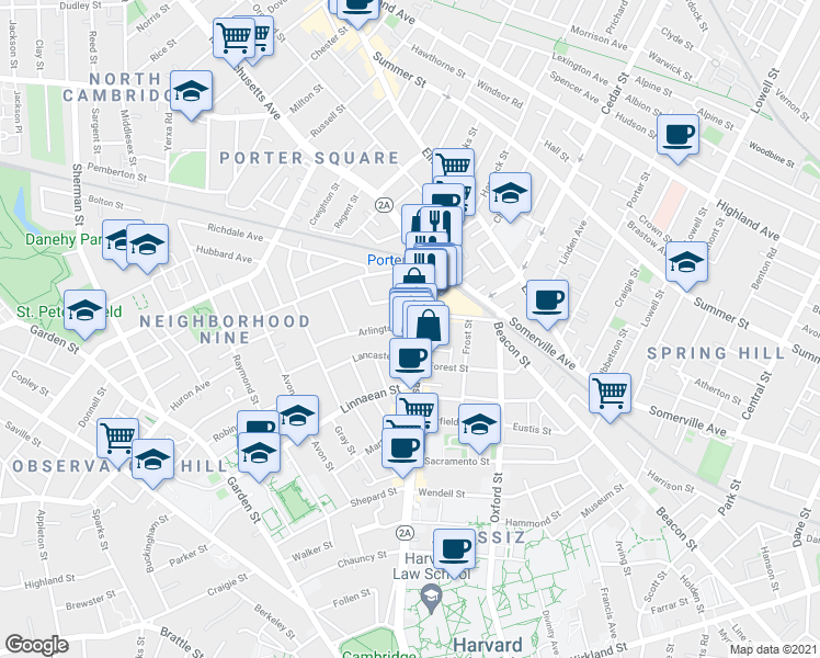 map of restaurants, bars, coffee shops, grocery stores, and more near 1826 Massachusetts Avenue in Cambridge