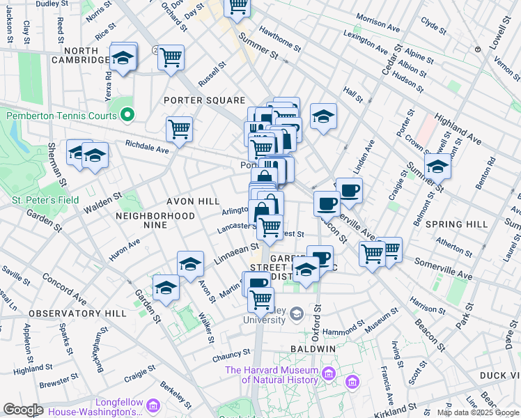 map of restaurants, bars, coffee shops, grocery stores, and more near 1826 Massachusetts Avenue in Cambridge